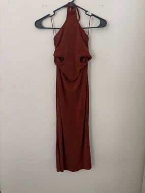 Endless Blu Rust Burnt Orange Halter Cutout Midi Dress Small